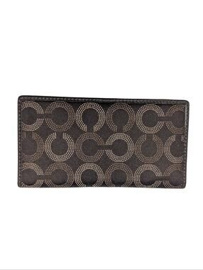 Coach Brown Madison Op Art Signature C Pink Leather Folding Checkbook Wallet